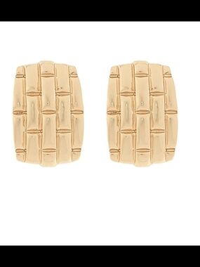 Gold Woven-Texture Stud Clip On Earrings